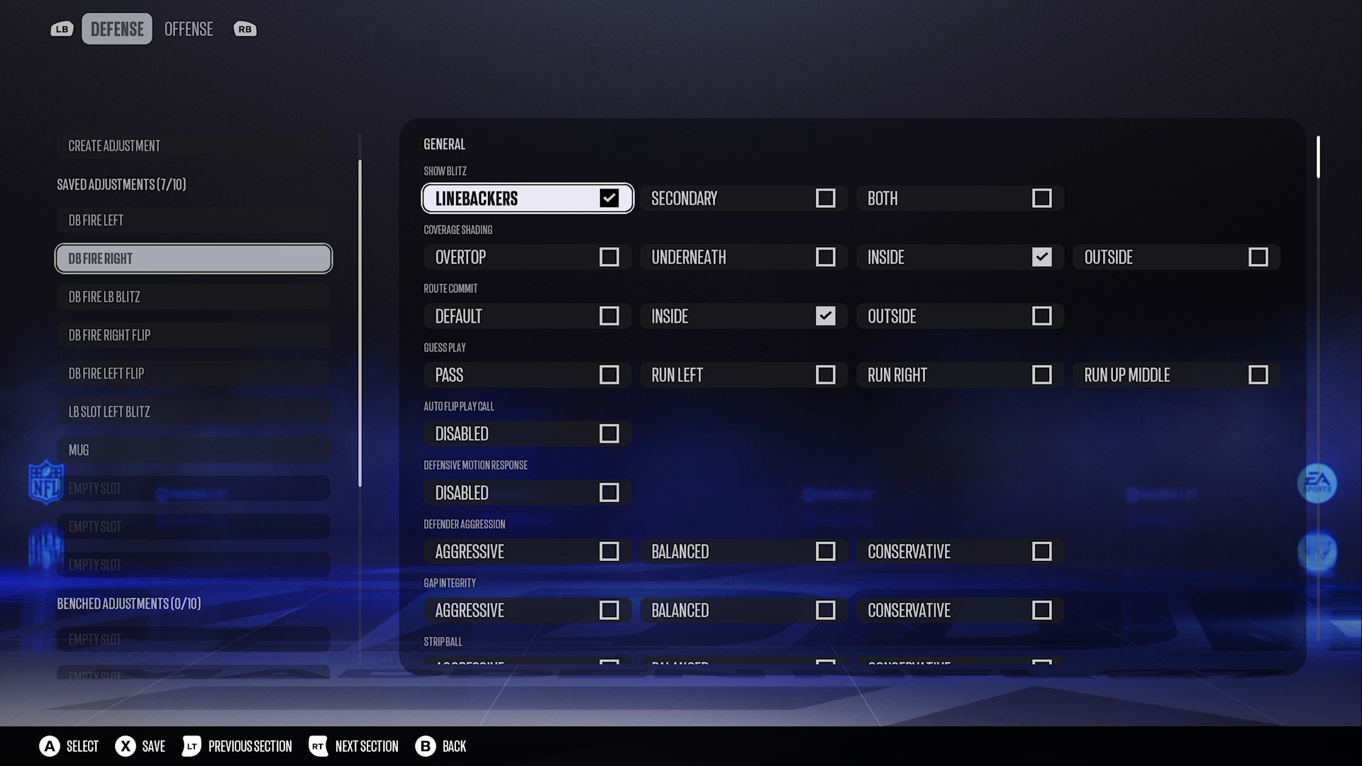 Linebackers showing blitz in Madden 27