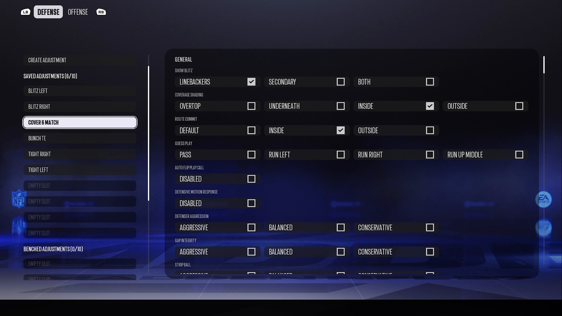 Macro adjustments screen in Madden 27