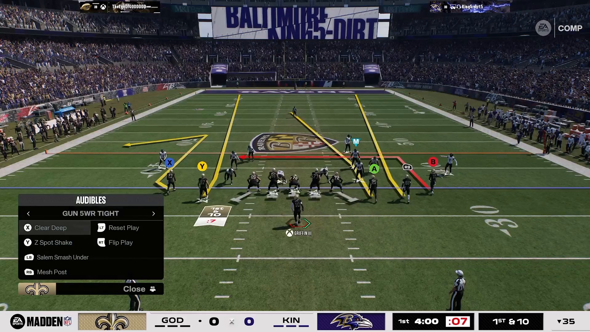 Madden gameplay showcasing one-play touchdown